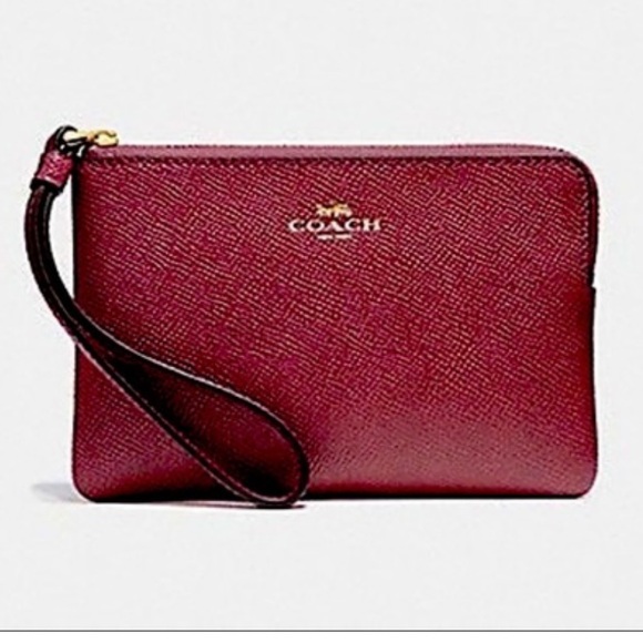 Coach Handbags - Boxed Coach Leather Metallic Wristlet with Strap Red Berry NEW
